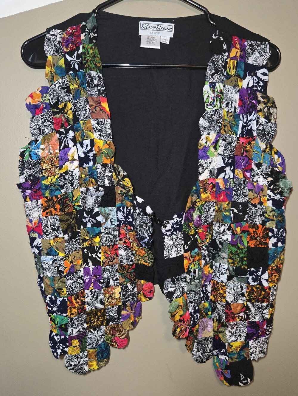 Vintage Silver Stream Patchwork Rayon Hook Close Vest Free Size Boho Festival
